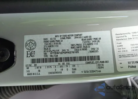 2023 Ford F-150 Xlt from USA, damaged, VIN 1FTEW1EP4PKE76105